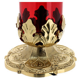 Sanctuary lamp with decorated base, red cup, h 12 in