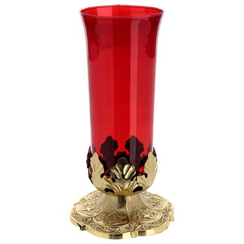 Sanctuary lamp with decorated base, red cup, h 12 in 1