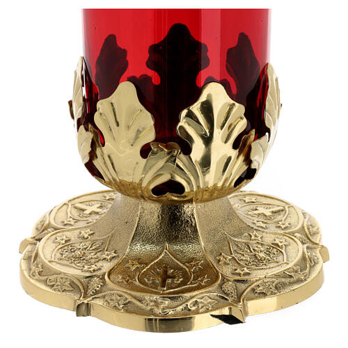 Sanctuary lamp with decorated base, red cup, h 12 in 2