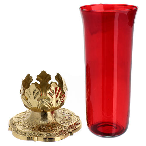 Sanctuary lamp with decorated base, red cup, h 12 in 3