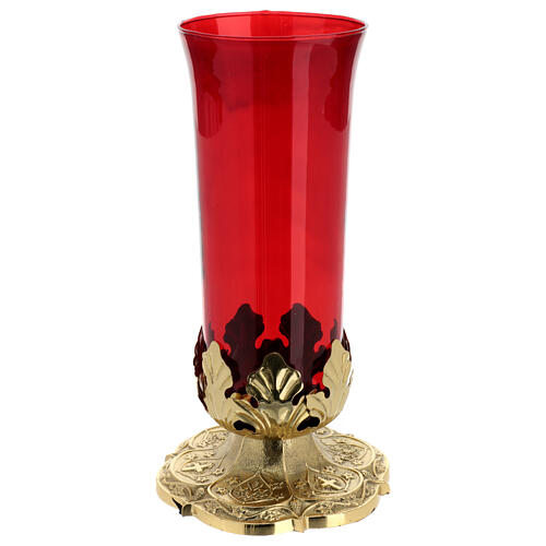 Lampada per Santissimo altezza 30 cm base decorata colore rosso 1