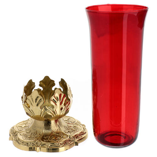 Lampada per Santissimo altezza 30 cm base decorata colore rosso 3