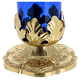 Sanctuary lamp with blue cup, decorated base, h 12 in
