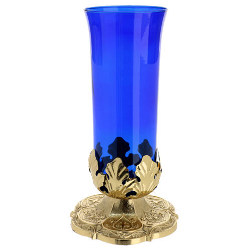 Sanctuary lamp with blue cup, decorated base, h 12 in 1