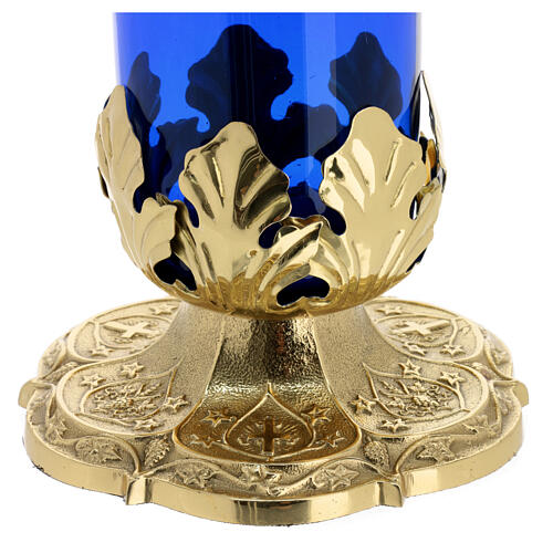 Sanctuary lamp with blue cup, decorated base, h 12 in 2