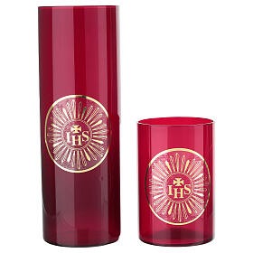 Vaso rojo para el Santísimo con adhesivo IHS