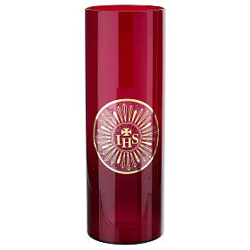 Vaso rojo para el Santísimo con adhesivo IHS