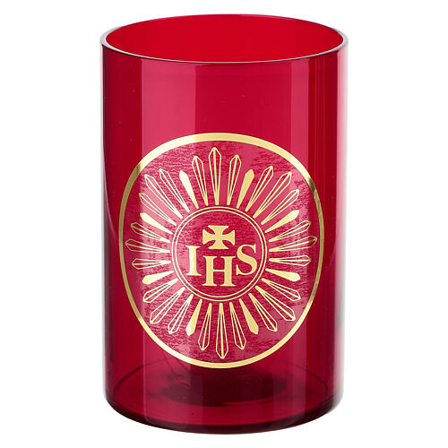 Vaso rojo para el Santísimo con adhesivo IHS 3