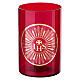 Vaso rojo para el Santísimo con adhesivo IHS s3