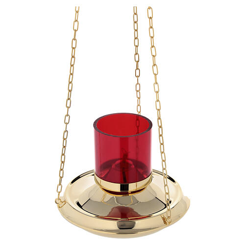 Gilded brass hanging sanctuary lamp with chains, 40 in 3