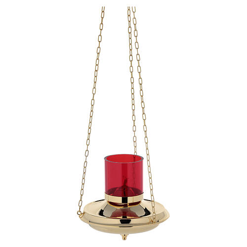 Gilded brass hanging sanctuary lamp with chains, 40 in 6