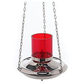 Lucerna color argento diametro 20 cm vetro rosso catena 1 mt