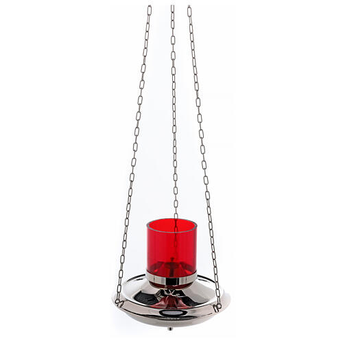 Lâmpada para o Santíssimo acabamento prateado diâmetro 20 cm vidro vermelho corrente 1 m 2