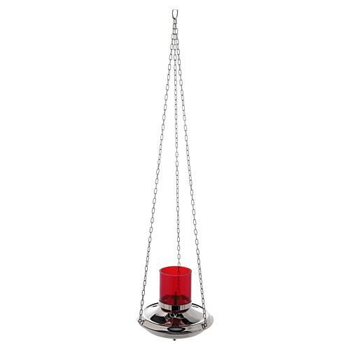 Lâmpada para o Santíssimo acabamento prateado diâmetro 20 cm vidro vermelho corrente 1 m 3