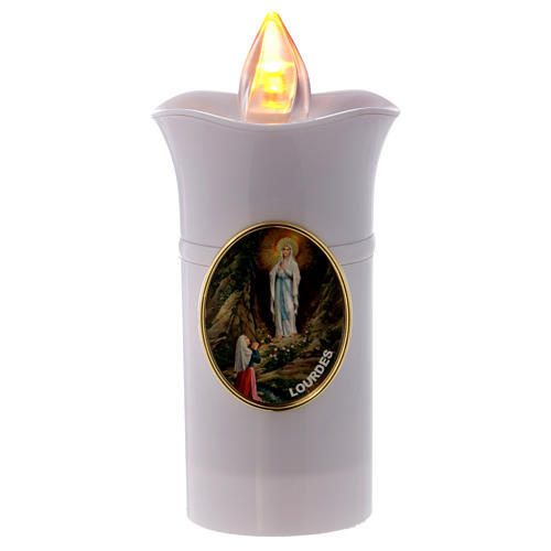Grablicht von Lumada mit Bild der Gottesmutter von Lourdes und mit gelbem Flackerlicht 1