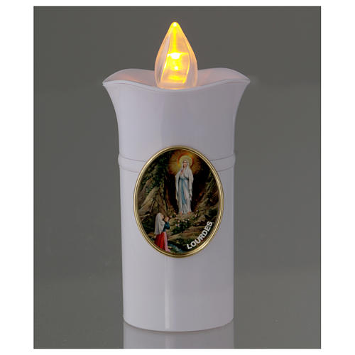 Vela Lumada imagen Virgen de Lourdes blanco llama amarilla parpadeante 2