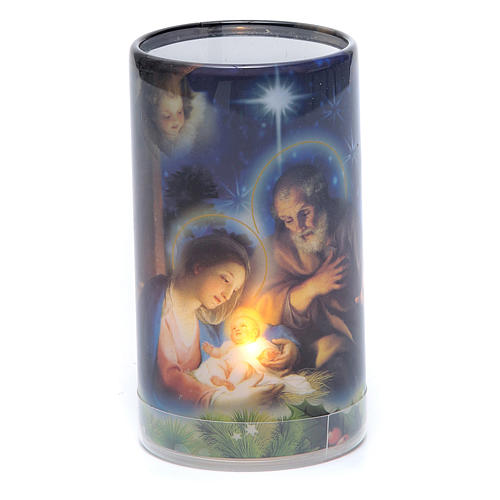 Candle with Christmas image and fake internal candle 1