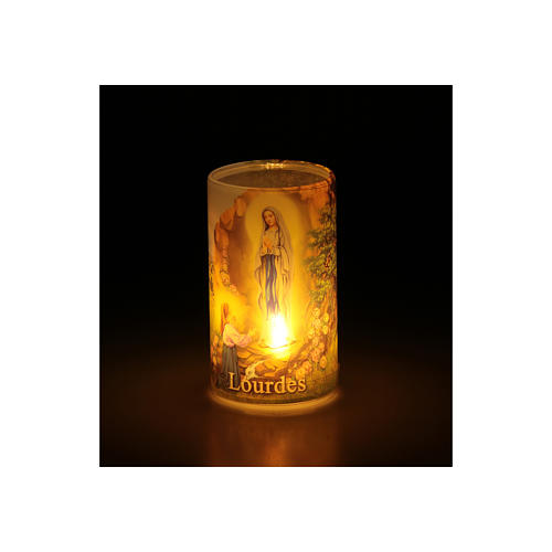 Candle With Our Lady Of Lourdes Image And Fake Internal Candle 3