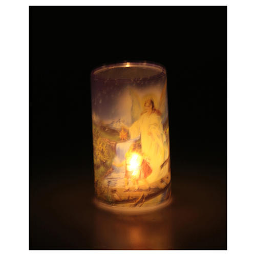 Candle with Guardian Angel image and fake internal candle 3