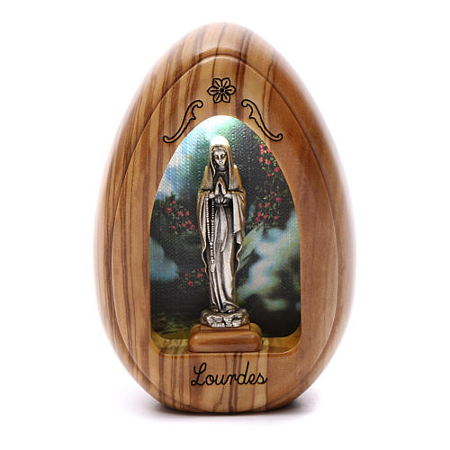 Our Lady of Lourdes candle in olive wood with led 10X7 cm 1