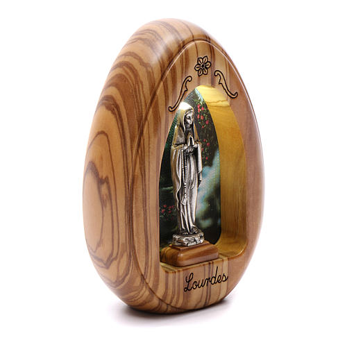 Our Lady of Lourdes candle in olive wood with led 10X7 cm 2