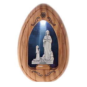 Our Lady of Lourdes candle with Bernardette in olive wood with led 10X7 cm