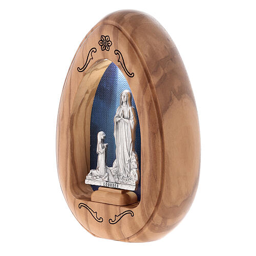Our Lady of Lourdes candle with Bernardette in olive wood with led 10X7 cm 2