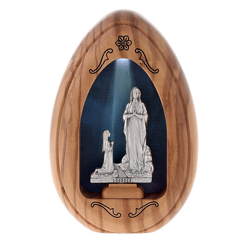 Our Lady of Lourdes candle with Bernardette in olive wood with led 10X7 cm 4