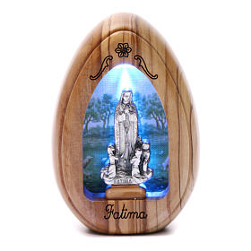 Lampka z drewna oliwnego Fatima i pastuszkowie z led 10x7 cm