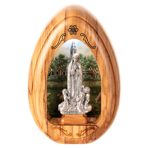 Our Lady of Fatima and shepherds olive wood candle with led 10X7 cm 1