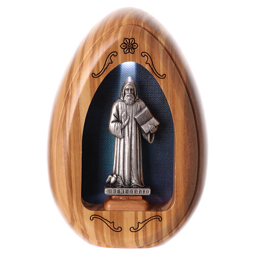 Lampka z drewna oliwnego Święty Benedykt z led 10x7 cm 1