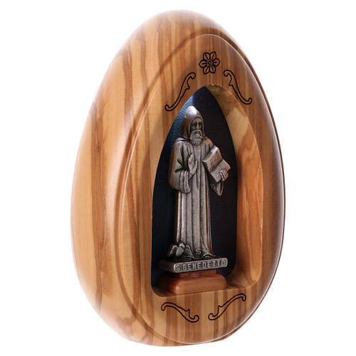 Saint Benedict olive wood candle with led 10X7 cm 3