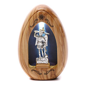 Saint Micheal olive wood candle with led 10X7 cm