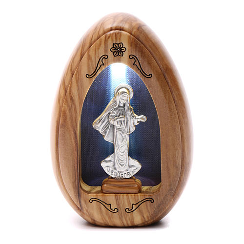 Altarinho votivo em madeira de oliveira Nossa Senhora Medjugorje com led 10x7 cm 1