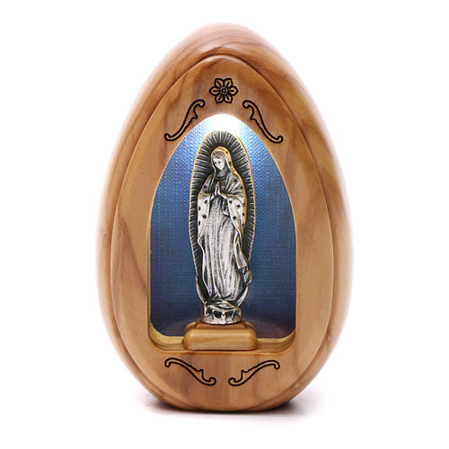 Lamparilla de madera de olivo Virgen de Guadalupe con led 10x7 cm 1