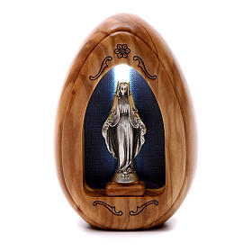 Photophore en bois d'olivier Vierge Miraculeuse avec led 10x7 cm