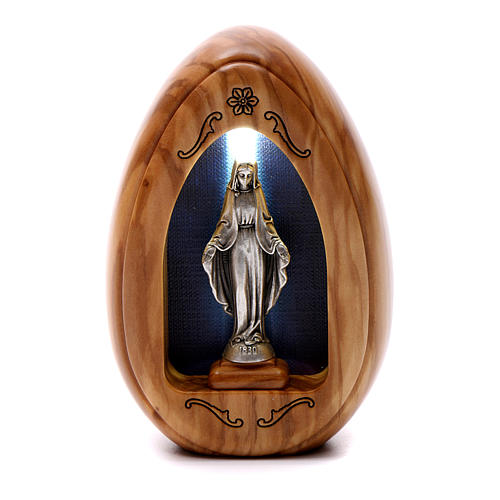 Photophore en bois d'olivier Vierge Miraculeuse avec led 10x7 cm 1