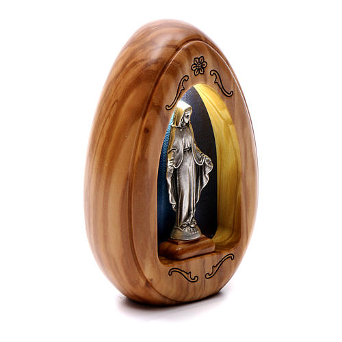 Photophore en bois d'olivier Vierge Miraculeuse avec led 10x7 cm 2