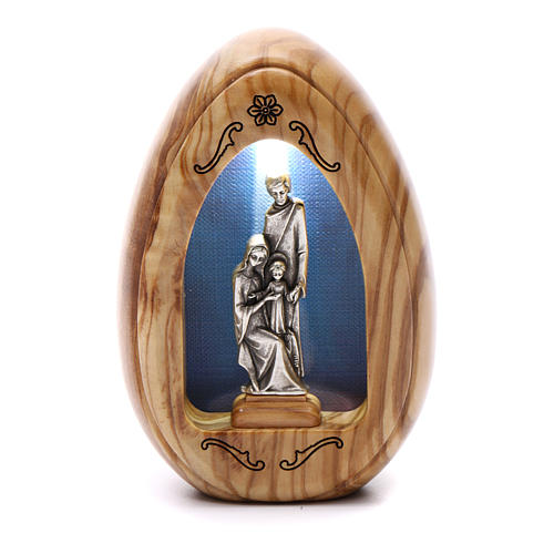 Altarinho votivo em madeira de oliveira Sagrada Família com led 10x7 cm 1