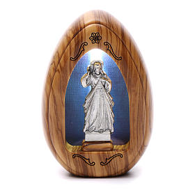 Photophore en bois d'olivier Jésus Miséricordieux avec led 10x7 cm