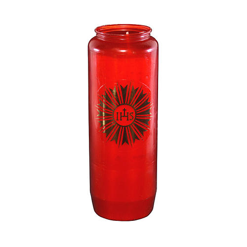 Sanctuary candle in red PVC with IHS symbol - 6 days 1