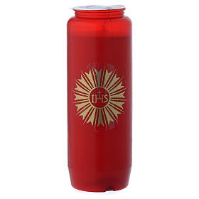 6 day Red Sanctuary candle with IHS symbol in PVC