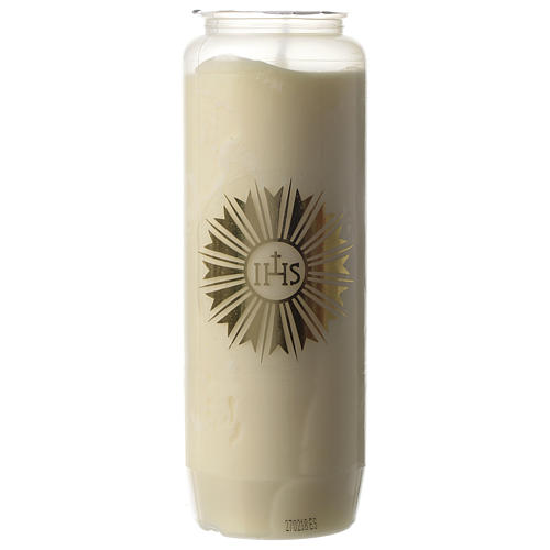 Sanctuary candle in white PVC with IHS symbol - 6 days 1