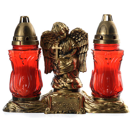 Votive candle holder for two candles red with Angel decoration 1
