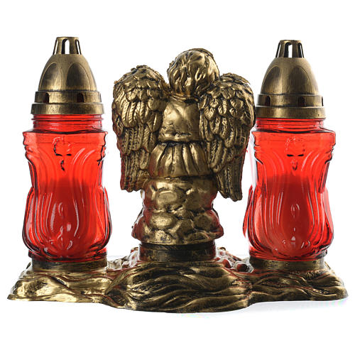 Votive candle holder for two candles red with Angel decoration 4