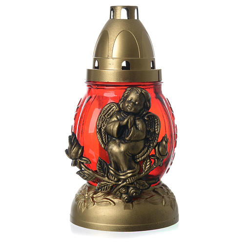 Votive candle holder with golden Angel red colour 1
