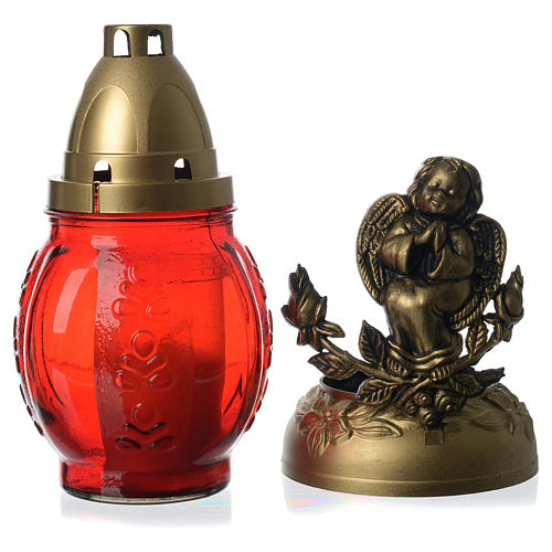 Votive candle holder with golden Angel red colour 2