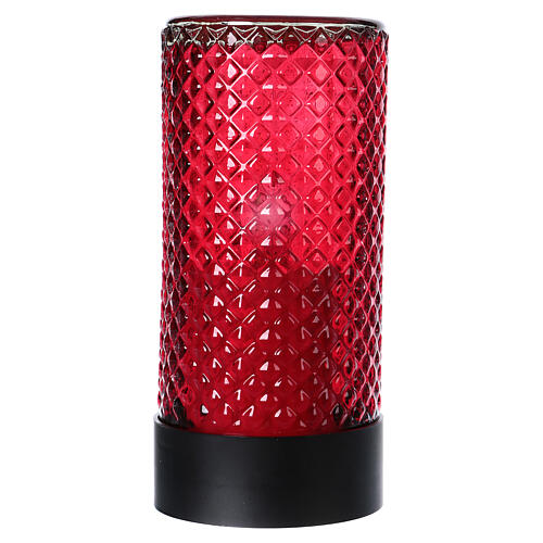Battery operated glass candle red light flame effect 1