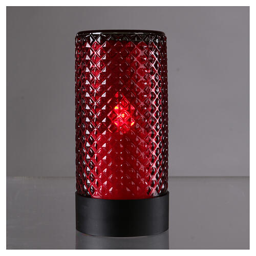 Battery operated glass candle red light flame effect 2