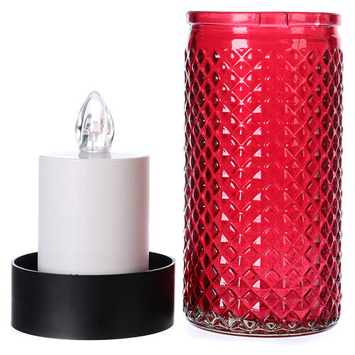 Battery operated glass candle red light flame effect 3